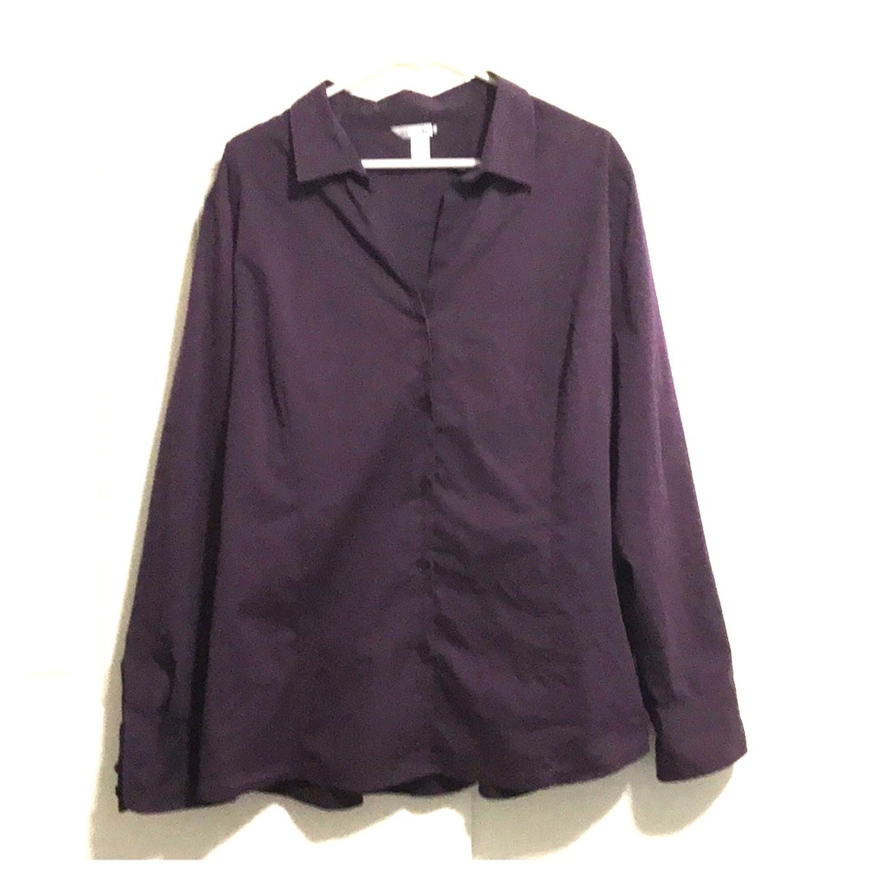 Long sleeve purple plus size button down shirt